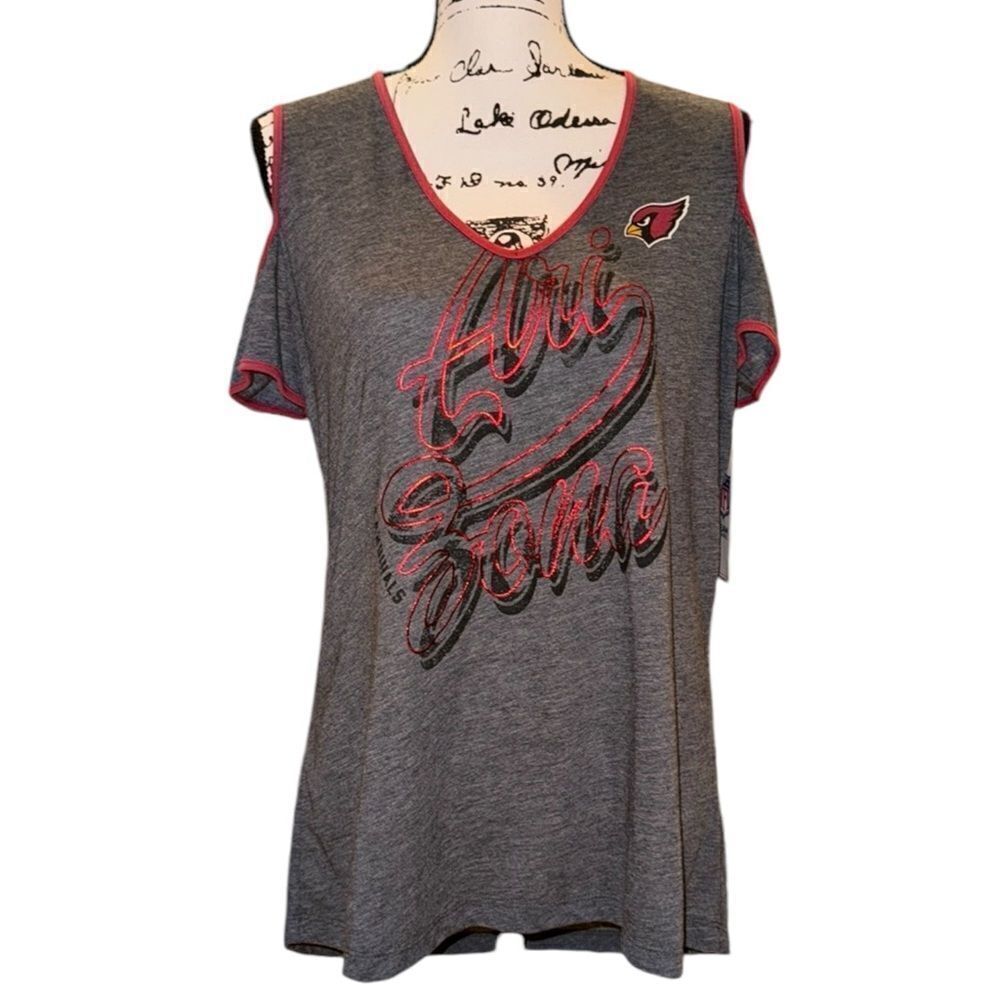 NWT NFL Arizona Cardinals Cold Shoulder V Neck Women’s Tee Shirt Size Large